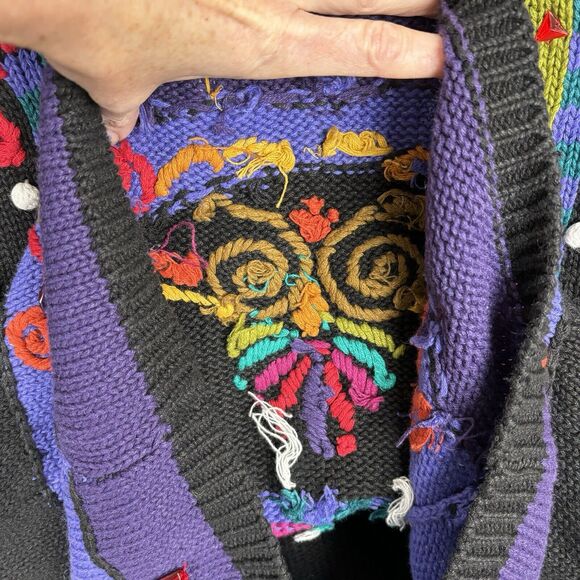 Vintage 80s Womens Embroidered Elephant 3-D Sweater Size M Rhinestones Eclectic - Picture 5 of 13